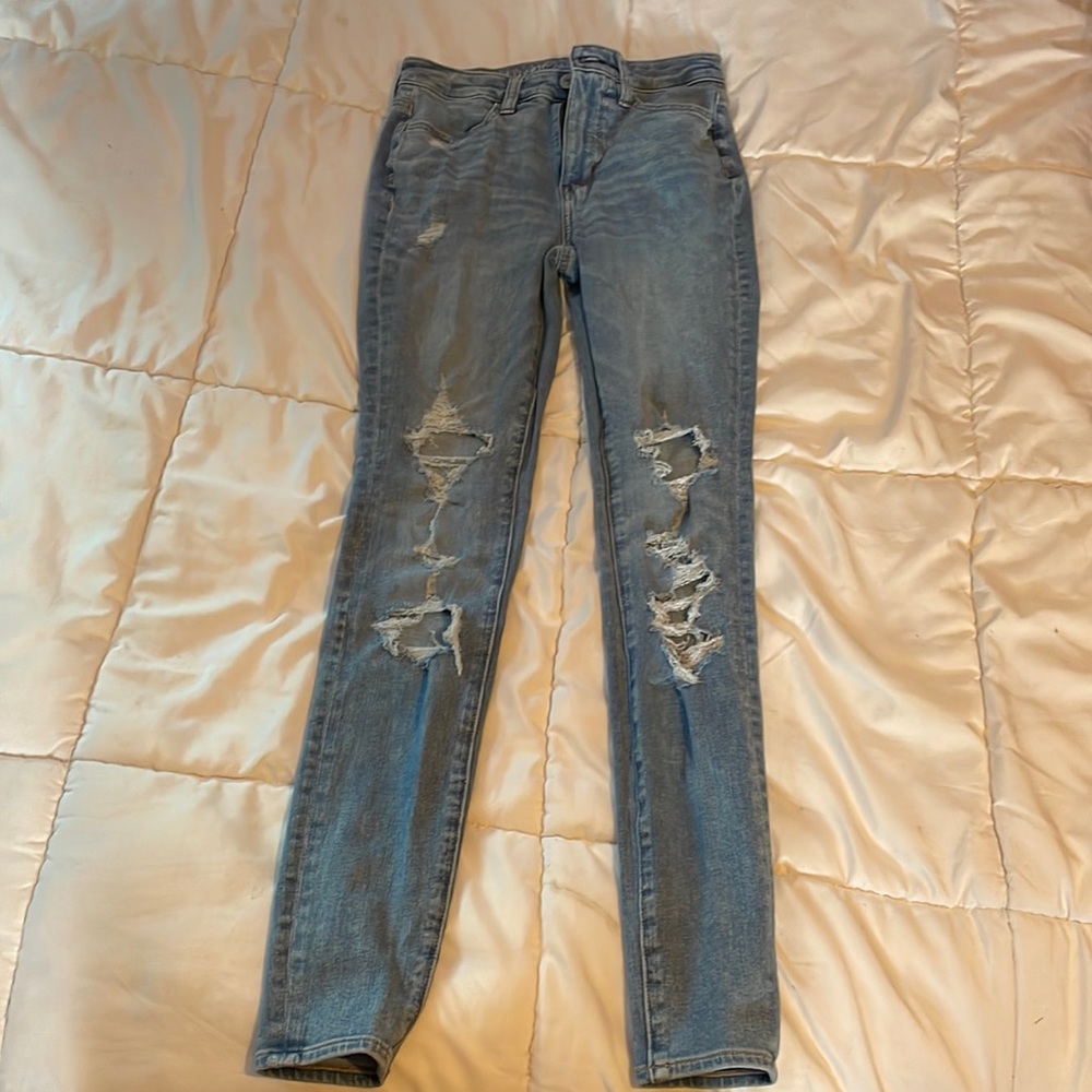 American Eagle High Rise Ripped Skinny Jeans